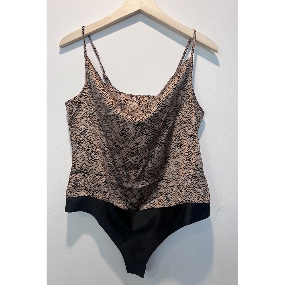 Sincerely Jules Women's Leopard Bodysuit Adjustable Straps Drape Neck Size M